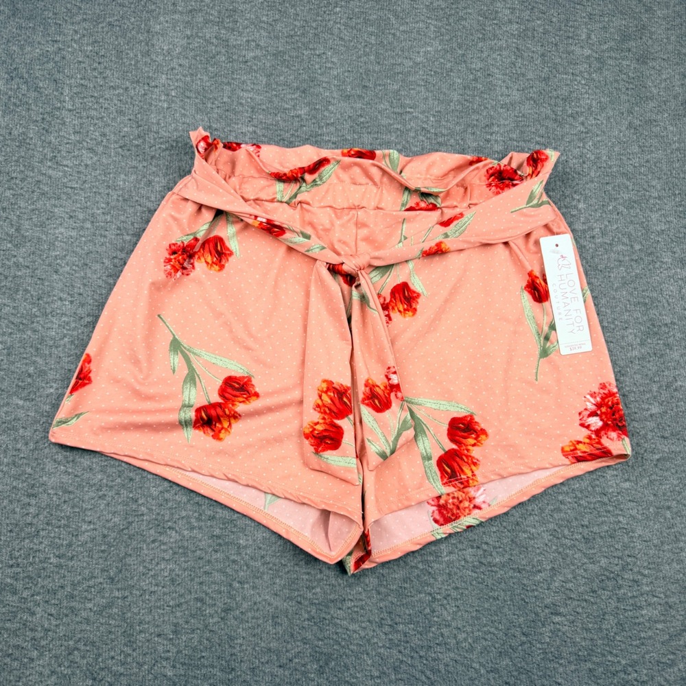 Love For Humanity Women's L Couture Pink Floral Polka Dot Paperbag Waist‎ Shorts